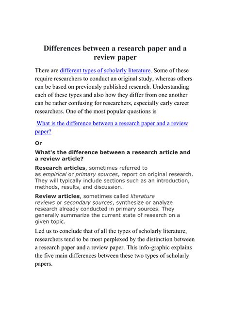 Differences Between A Research Paper And A Review Paper DocsLib