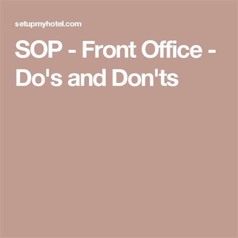 SOP Front Office Do S And Don Ts Hotel Staff Front Office Donts