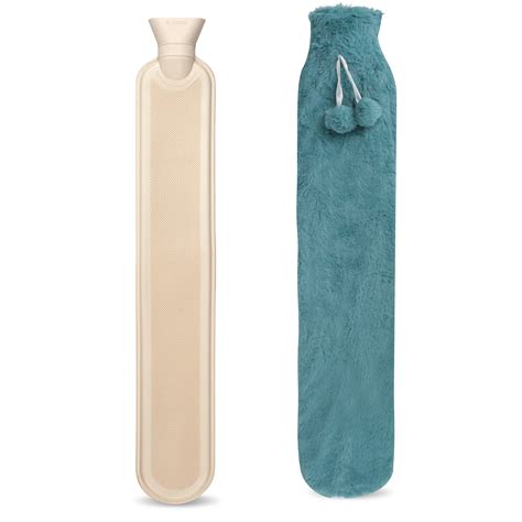 Large L Hot Water Bottle With Fluffy Faux Fur Cover Blue Cm Rubber Bag For Neck Waist