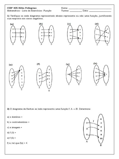 Lista De Exercícios Função Definição Pdf