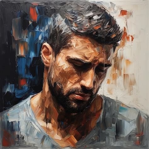 Premium Photo | Sad Man Realism Painting In Rustic Canvas By Drake