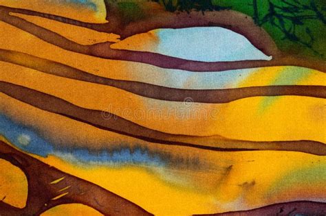 Rice Terraces Fragment Hot Batik Handmade Abstract Surrealism Art On Silk Stock Illustration
