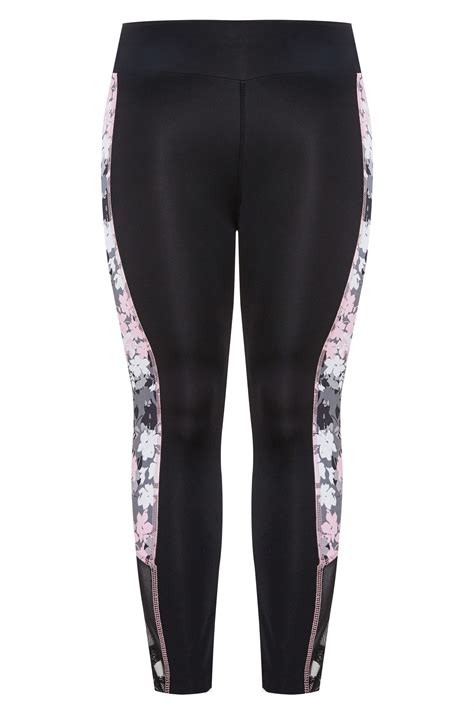 Active Black Floral Performance Leggings Yours Clothing