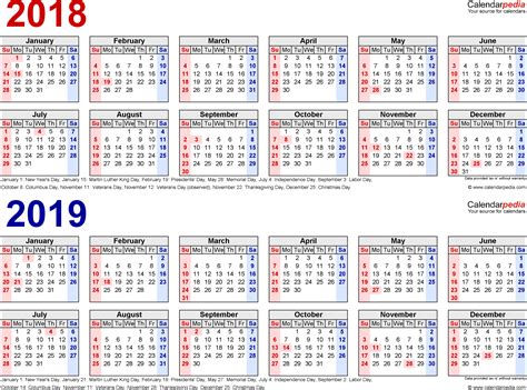 2018 2019 Two Year Calendar Free Printable Pdf Templates