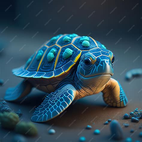Premium AI Image | A turtle with blue and yellow markings on its head