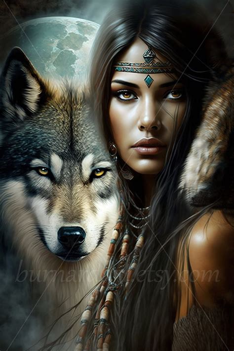 Muskogee Creek Native American Woman With a Wolf Digital Download AI ...