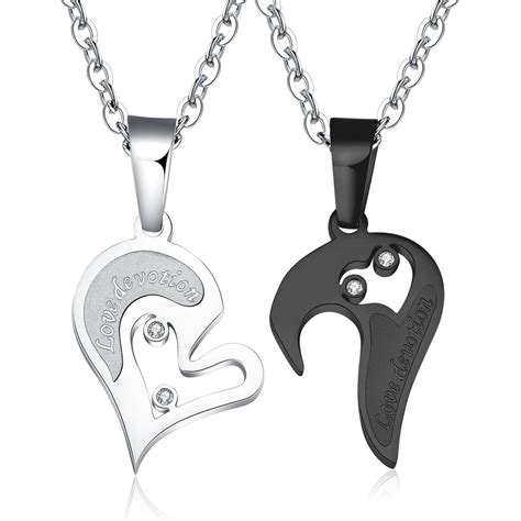 Personalized Black Matching Heart Puzzle Couple Necklaces Stainless