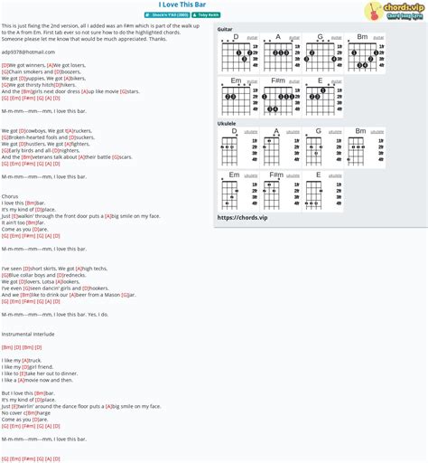 Chord: I Love This Bar - tab, song lyric, sheet, guitar, ukulele ...