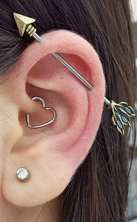 Heart Daith Ear Piercing Ideas For Women Industrial Arrow Barbell