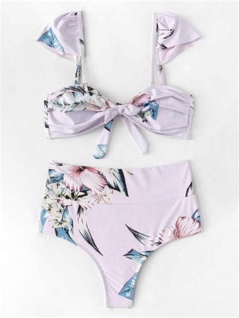 Flower Print Knot Bikini Set Shein Sheinside Bikinis Bikini Set