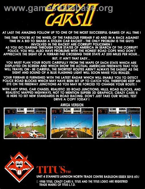 Crazy Cars 2 - Commodore Amiga - Artwork - Box Back