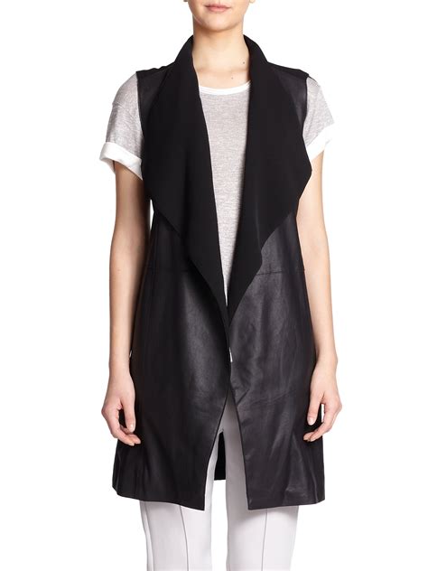 Lyst Vince Long Leather Vest In Black