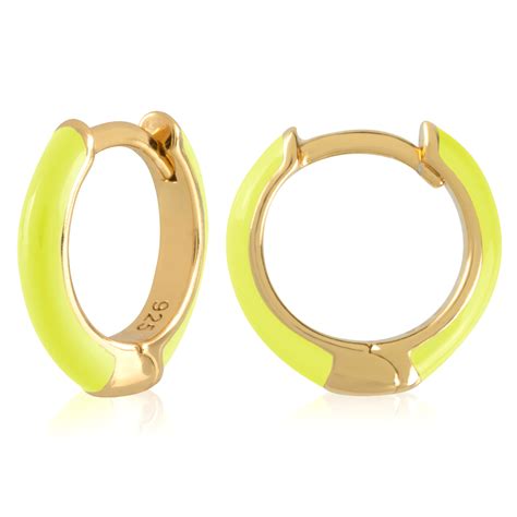 Gold Plated Neon Yellow Enamel Huggie Hoop Earrings For Women Walmart