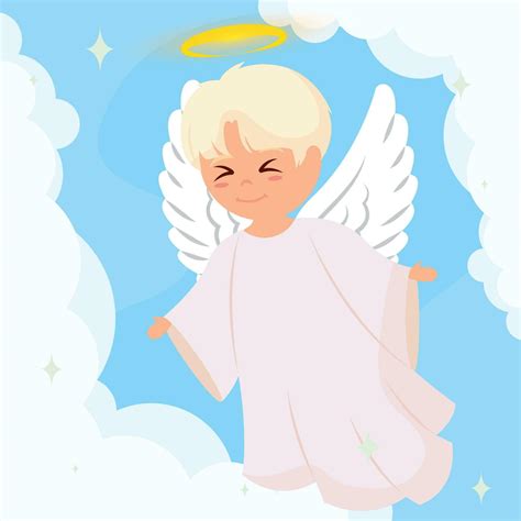 Isolated cute angel cartoon character on clouds Vector illustration ...