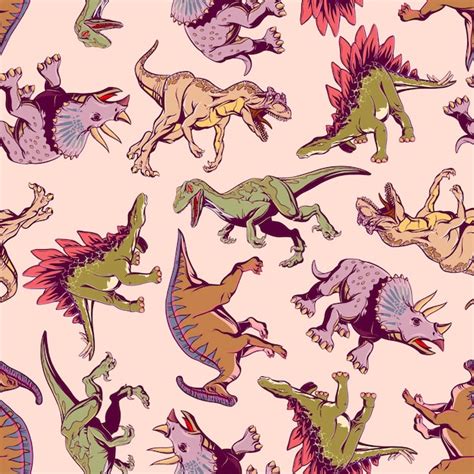 Premium Vector Colored Pattern With Cartoon Dinosaurs For Printing On Textiles T Shirts