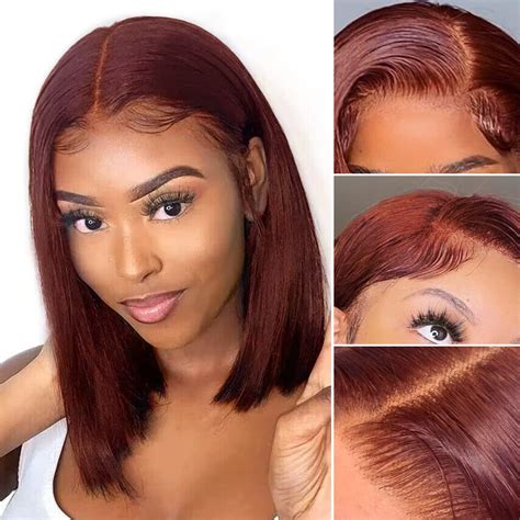 Xzz Reddish Brown Short Bob Wig Human Hair 13x4 Lace Front Wigs Human