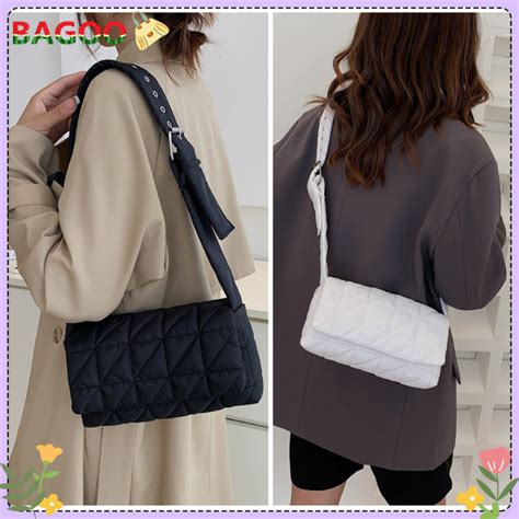 Fashion Messenger Bags Padded Quilted Crossbody Bag Belt Buckle Women