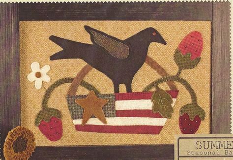 Primitive Folk Art Wool Applique Pattern SUMMER SEASONAL BASKET 8 75