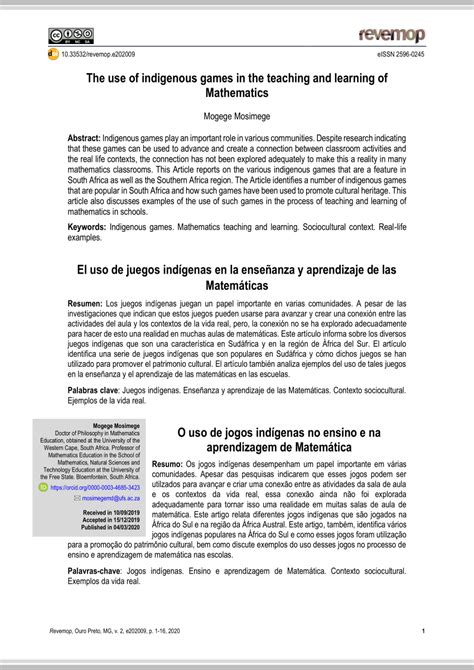 Pdf The Use Of Indigenous Games In The Teaching And Learning Of Mathematics