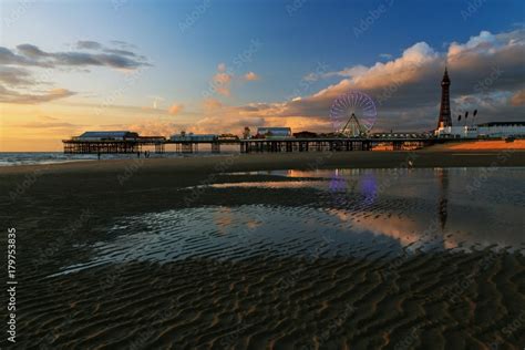 Reflections of Blackpool Pier and Beach Stock Photo | Adobe Stock