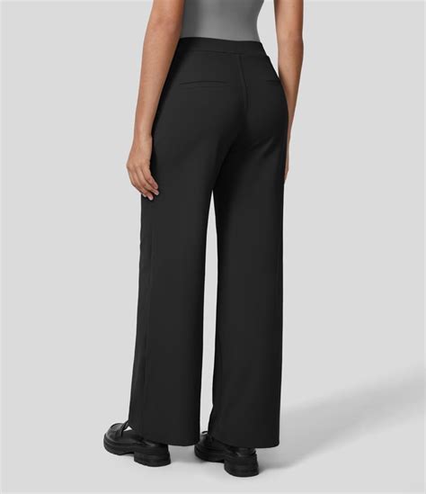 Womens High Waisted Plicated Side Pocket Straight Leg Work Pants Halara