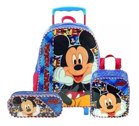 Kit Mochila Infantil Escolar Menino Mickey Selfie Rodinhas G