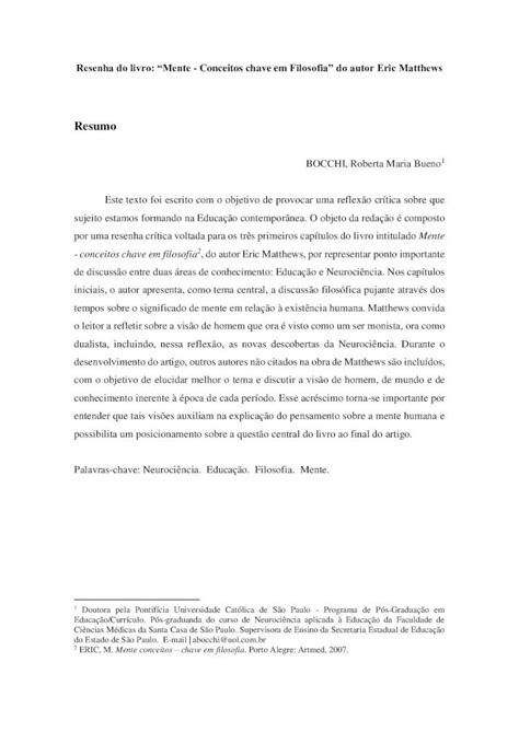 Pdf Resumo Roberta Bocchi Resenha Do Livro Mente