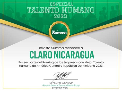 Revista Summa Reconoce A Claro Nicaragua Como Una De Las Empresas Con