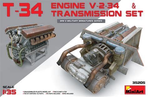 T 34 Engine V 2 34 And Trasmission Set Miniart 35205