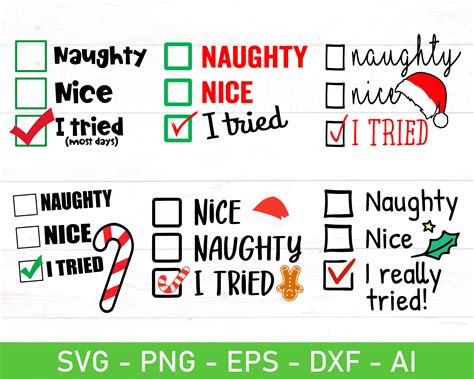 Naughty Nice I Tried Svg, Naughty or Nice Svg, Santa's List Checklist ...