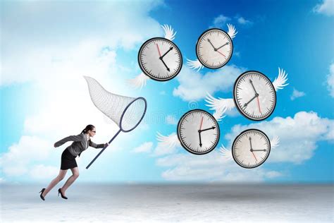 Deadline Concept With Businesswoman Catching Clocks Stock Illustration Illustration Of Rush