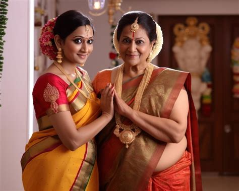 Daughter In Law Embraces Indian Marathi Mother In Law In Front Of Ganesh Idol Expressing Love