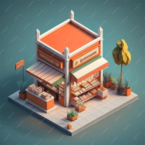 Premium Ai Image 3d Isometric Shop Building Created With Generative Ai