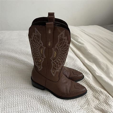 cute cowboy boots faux leather size 6.5 super cute... - Depop