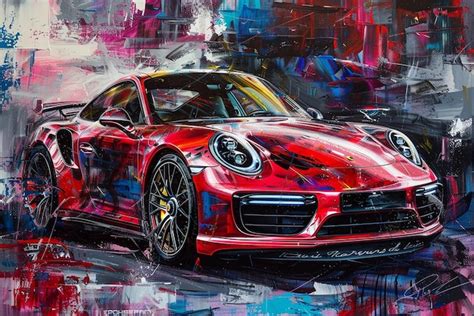 Modern Abstract Acrylic Painting Of Porsche Turbo S Premium Ai