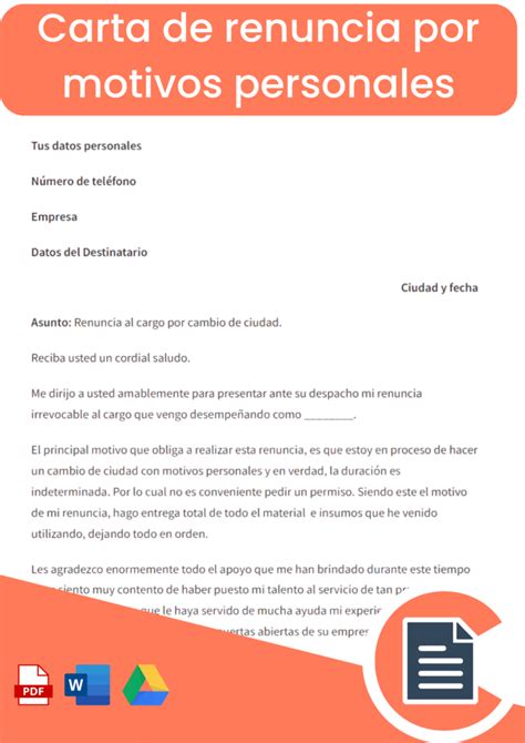 Renuncia Por Motivos Personales Rellena Online Word Pdf