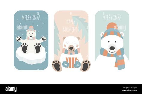 Cute Polar Bear Christmas Holiday Greeting Card Poster Design Vector