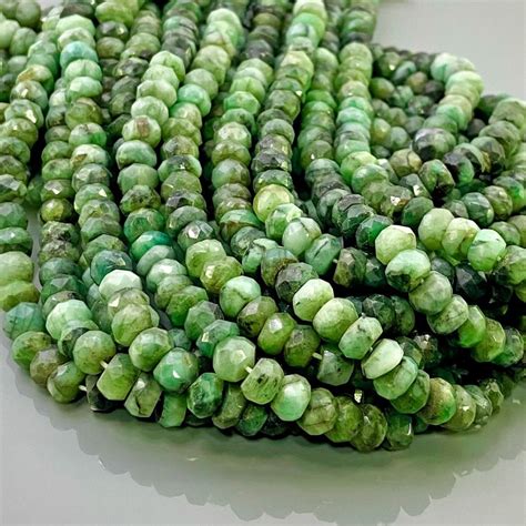 Natural Emerald Mm Faceted Rondelle A Grade Gemstone Beads Strand