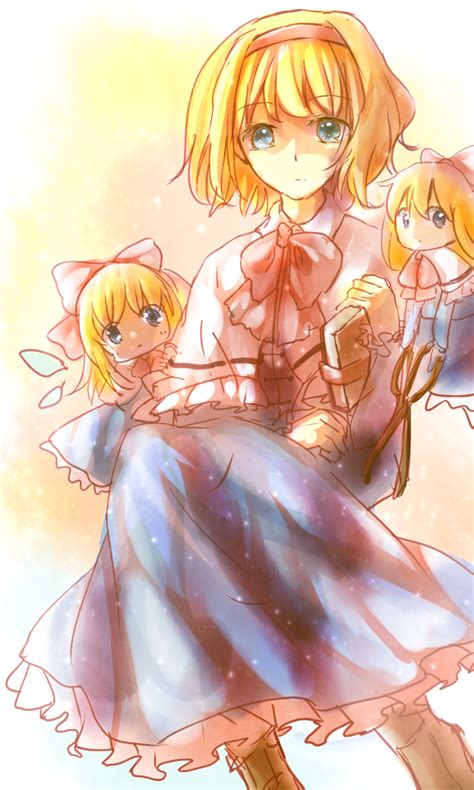 Safebooru 1girl Alice Margatroid Ascot Blonde Hair Blue Dress Blue Eyes Book Boots Capelet