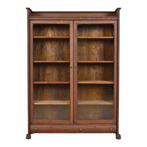 Stickley Brothers Style Antique Mission Oak Arts And Crafts Double Bookcase Circa 1900 Chairish