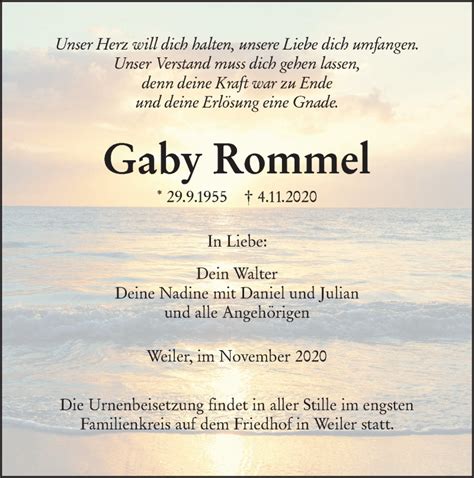 Traueranzeigen von Gaby Rommel Südwest Presse Trauer