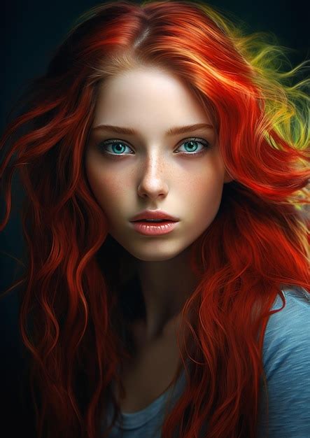 Premium Ai Image Woman Red Hair Green Eyes Fiery Princess Colored