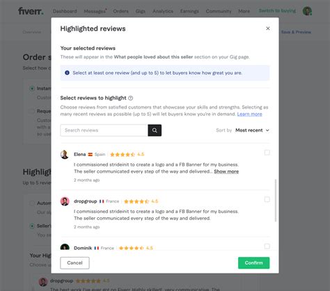 Select reviews to highlight – Fiverr Help Center