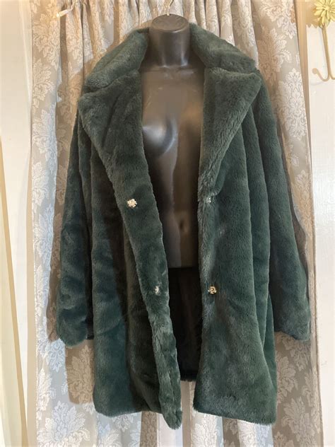 Emerald Green Faux Fur Jacket 2 Button Front Jacket E Gem