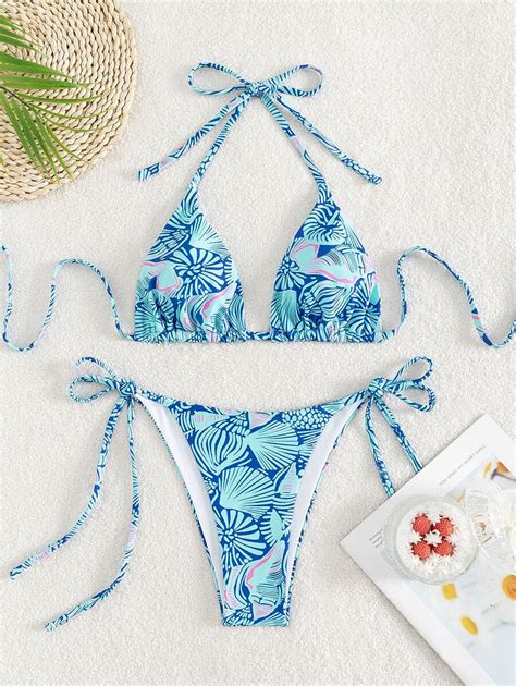 Shein Swim Conjunto De Bikini Con Estampado Integral Sujetador De