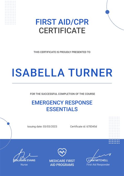 Professional And Minimalistic First Aid And Cpr Certificate Template