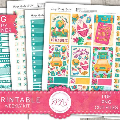 Printable Big Happy Planner Stickers Kit Summer Planner Etsy