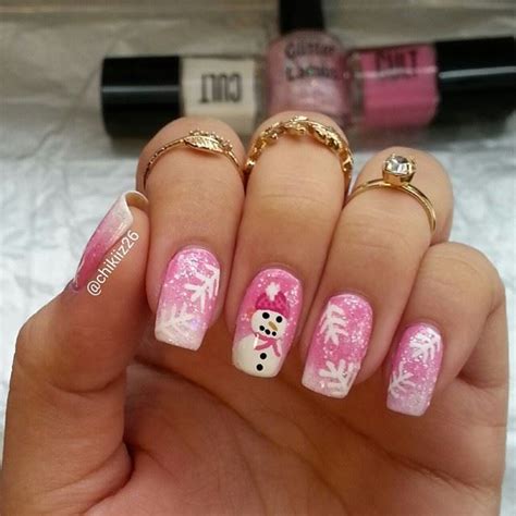 Pink And Snowflakes Cute Nail Designs Trendy Nail Art Nails