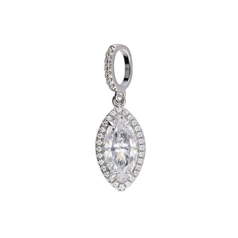 Sterling Silver Cubic Zirconia Marquis Halo Pendant With Sterling