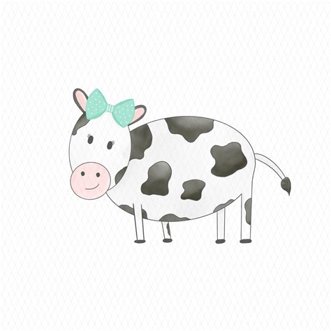 Watercolor Cow With Bow Girl Cow Clipart Digital Download Etsy